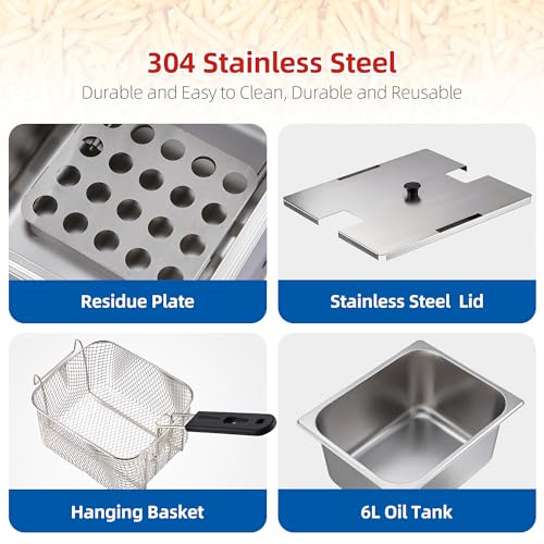 Garvee Commercial 10L+10L - 1500 Watts Dual Tank Electric Deep Fryer Stainless Steel Countertop Oil Fryer with Basket for Restaurant/Home Use (110V)