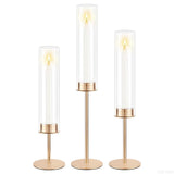 Garvee 3pcs Hurricane Glass Candle Holders Gold, Taper Candlestick Holders, Elegant Table Centerpiece for Wedding, Birthday, Christmas, Home Decor, 14.17-18.9" - Clear