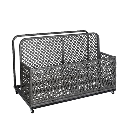 Poolside Float Storage, Outdoor Storage, Patio Basket, Storage Box, PE Rattan Outdoor Pool Caddy with Rolling Wheels for Floaties, Patio, Pool, Beach-Sturdy & Movable, Diamond Gray