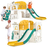 Garvee 8-in-1 Toddler Slide Playground Set - Indoor/Outdoor Playset with Basketball Hoop, Climber, Tunnel, Toy Storage | Made with HAPE & PP Material | Ideal for Kids Ages 1-3 (Orange & Green) - Orange Green