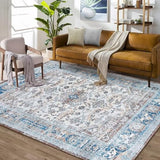 Garvee Area Rug 4x6 Vintage Rug Indoor Floor Print Distressed Carpet Foldable Accent Rug Non Slip Lightweight Rug Boho Rug for Living Room Bedroom Dining Room, Boho Beige/Blue, 4’x6’ - Blue Beige