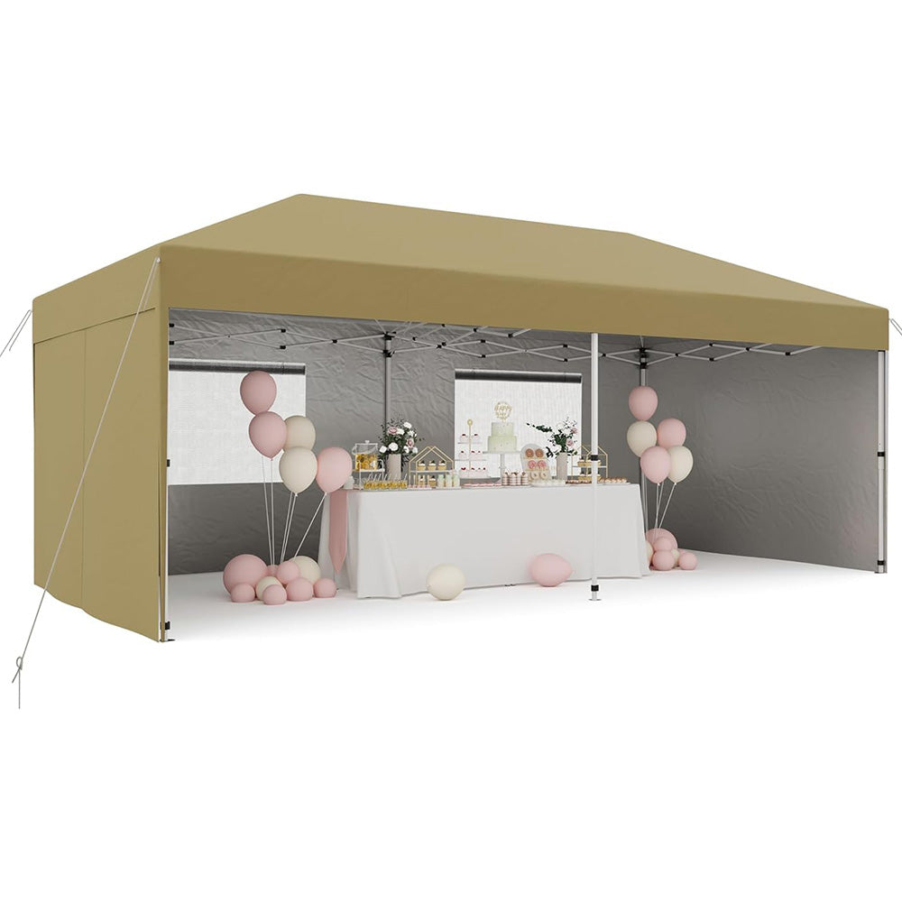 Garvee 10'x20' Pop-Up Canopy Tent - 210D Oxford Fabric Portable Instant Commercial Tent with 4 Sidewalls, 12 Stakes & 6 Sandbags for Events, Khaki