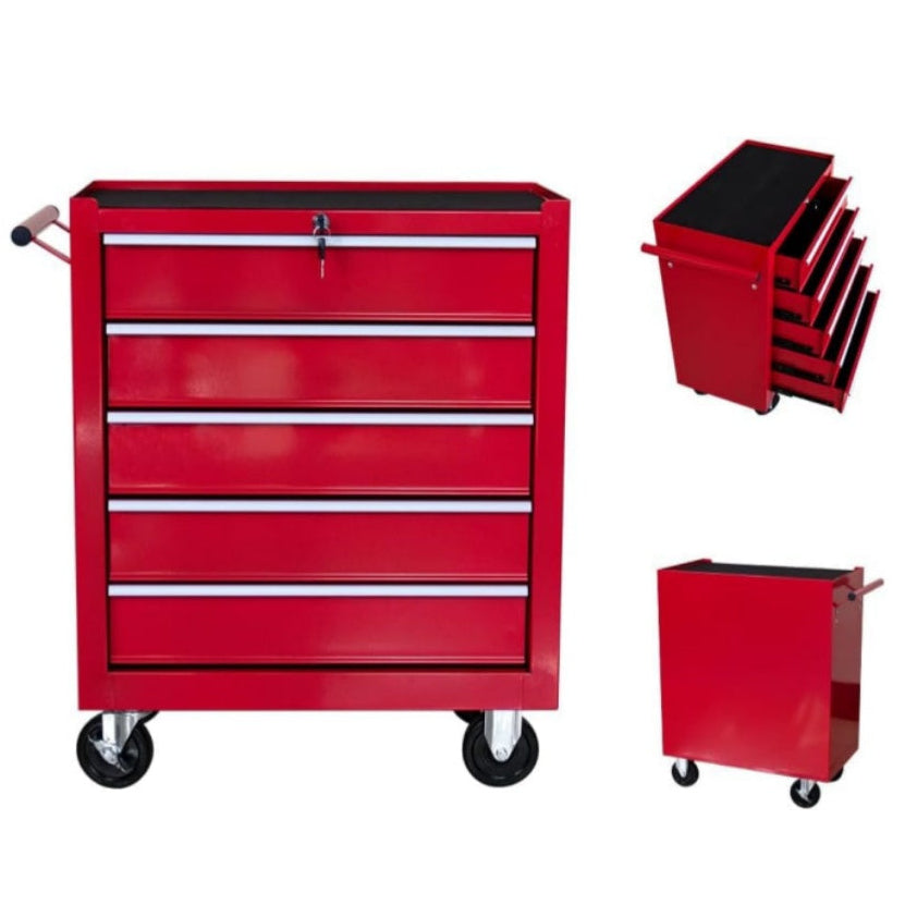 Garvee 5-Drawer Rolling Tool Chest with Keyed Locking System and Drawer Liners for Garage Warehouse Repair Shop, Durable Cold-Rolled Steel, Corrosion-Resistant Finish, Red