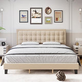 Garvee Queen Size Bed Frame, Linen Upholstered, Adjustable Headboard, Strong Wooden Slats, Non-Slip, Noise-Free, No Box Spring Needed, Easy Assembly, Off White - Off White