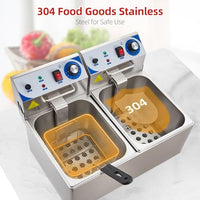 Garvee Commercial 10L+10L - 1500 Watts Dual Tank Electric Deep Fryer Stainless Steel Countertop Oil Fryer with Basket for Restaurant/Home Use (110V)
