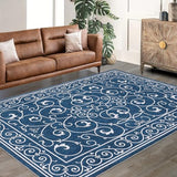 Garvee 5x7 Rug Washable Rugs Vintage Floral Rug for Living Room Moroccan Office Rug Low Pile Throw Rugs Modern Area Rug for Bedroom Non-Slip Backing Room Decor Distressed Rug Blue Rug - Blue