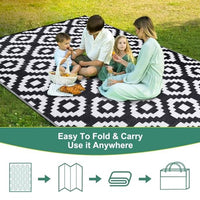Garvee Outdoor Black & White 6x9 reversible plastic straw rug, washable, waterproof, Perfect for patio, porch, picnic, camping, RV, beach, trailer