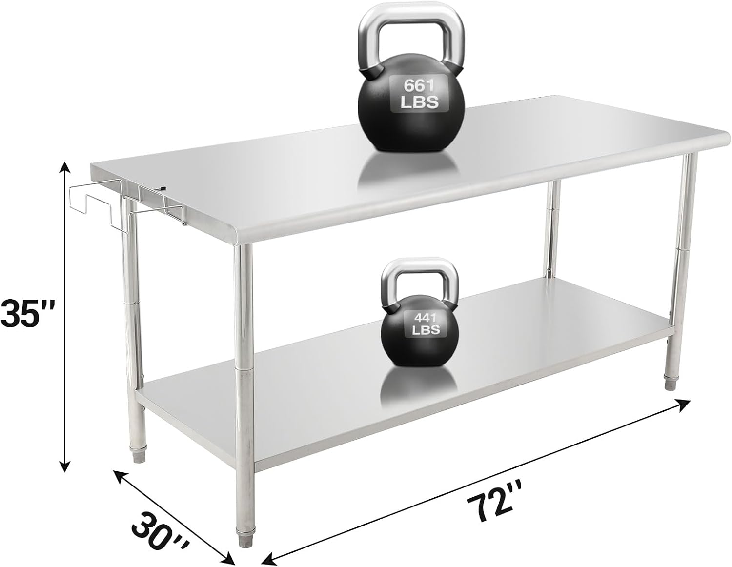 Garvee Stainless Steel Food Prep Table 72x30 Inch, Heavy Duty Metal Kitchen Work Table with Removable Trash Rack, Utility Table with Adjustable Under Shelf for Commercial Kitchen Restaurant