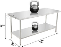Garvee Stainless Steel Food Prep Table 72x30 Inch, Heavy Duty Metal Kitchen Work Table with Removable Trash Rack, Utility Table with Adjustable Under Shelf for Commercial Kitchen Restaurant