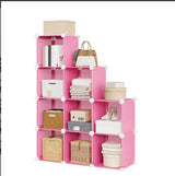 Garvee Cube Storage Organizer 9-Cube Stackable Closet Shelves for Bedroom Living Room Office 37x13x49 Inch Pink - Pink