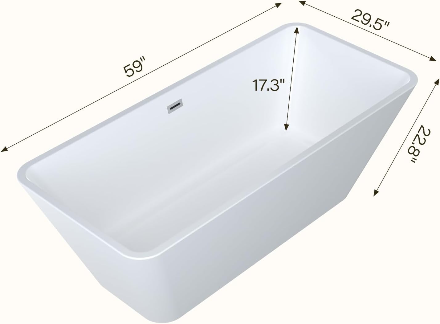 Garvee SZ3 59" Freestanding Acrylic Bathtub in Streamline Design with Chrome Overflow and Drain, cUPC Certified, White