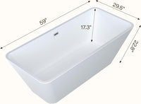Garvee SZ3 59" Freestanding Acrylic Bathtub in Streamline Design with Chrome Overflow and Drain, cUPC Certified, White