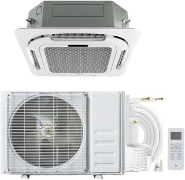 Garvee 24000 BTU Ceiling Cassette Mini Split AC, 8-Way 360° Airflow, Remote Controller, Ductless Cooling&Heating Ceiling Air Conditioner, 208/230V, 25ft Kit