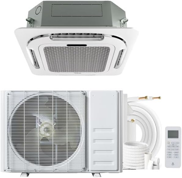 Garvee 12000 BTU Ceiling Cassette Mini Split AC, 8-Way 360° Airflow, Remote Controller, Ductless Cooling&Heating Ceiling Air Conditioner, 208/230V, 25ft Kit