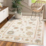 Garvee 8x10 Area Rug Boho Rug Vintage Rug Traditional Rug Floral Machine Washable Area Rug Non-Slip Bohemian Throw Carpetfor Living Room Bedroom Kitchen Nursery Home Office, Ivory/Yellow 8' x 10' - Ivory