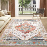 Garvee Washable 5x7 Boho Rug for Living Room - Soft, Non-Slip, Vintage Polyester - Ideal for Bedroom, Kitchen, Laundry Room - Orange