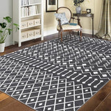Garvee Geometric Washable Area Rug 9x12 | Modern Low Pile | Non-Slip | Polyester | Living Room, Bedroom, High-Traffic Areas - Gray