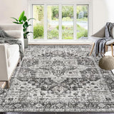 Garvee Machine Washable Area Rug 5x7 Vintage Distressed Area Rug for Living Room Bedroom Traditional Medallion Non-Slip Stain Resistant Accent Rug Carpet for Home Decor Floor Decoration, Grey - Gray