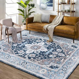 Garvee Area Rug 4x6 Vintage Rug Indoor Floor Print Distressed Carpet Foldable Accent Rug Non Slip Lightweight Rug Boho Rug for Living Room Bedroom Dining Room, Navy, 4’x6’ - Navy