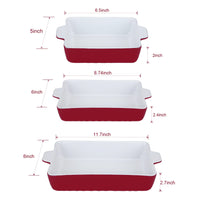 Garvee Ceramic Baking Dish Set of 3, Rectangular Casserole Dish for Oven with Handles, Deep Lasagna Baking Pans for Cooking, Kitchen, Cake Dinner, Banquet, Daily Use, Red