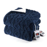 Garvee Electric Blanket King Size Dual Control - Thick Tufted Sherpa Heated Blanket King with 6 Heating Levels and 20 Time Settings, UL Certified Fast Heating Blanket 90"×100", Navy Blue - Navy Blue
