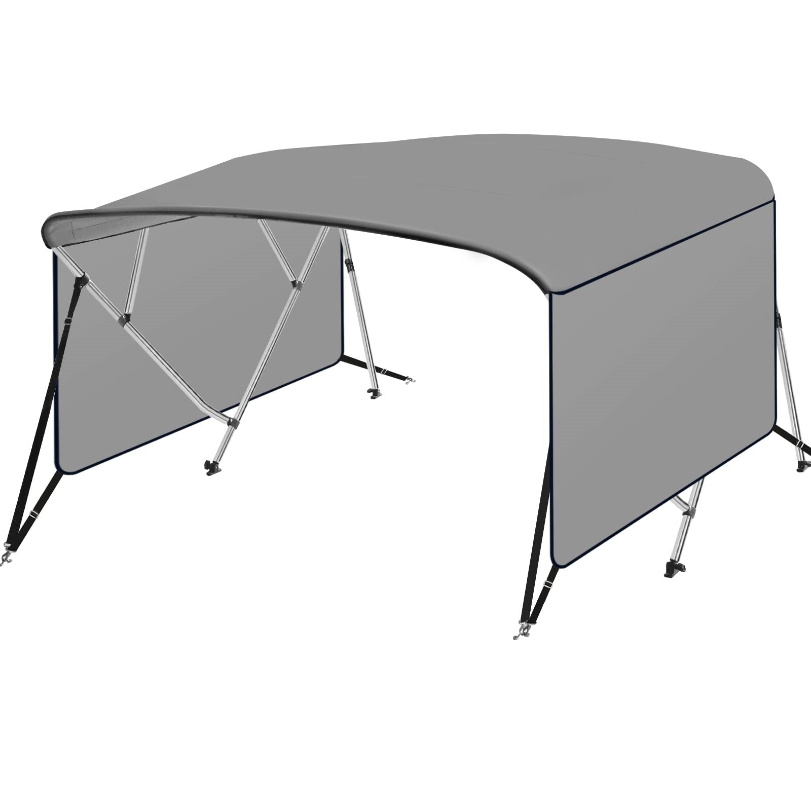 Garvee 4 Bow Bimini Top Boat Cover, 8' L x 54" H x 91"-96" W Boat Canopy with 1” Aluminum Alloy Frame, Include 2 Straps, 2 Adjustable Rear Support Pole, Zippered Storage Boot, PU Coating Canvas