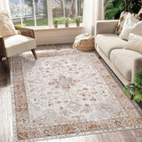 Garvee 8x10 Area Rug Vintage Distressed Machine Washable Area Rug for Living Room Bedroom Traditional Medallion Non-Slip Stain Resistant Accent Rug Carpet for Home Floor Decoration, Orange - Orange