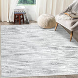 Garvee Modern Abstract Rug Machine Washable Transitional Striped Print Carpet with Non-Slip Backing Non-Shedding Stain Resistant Soft Low-Pile Floor Cover for Living Room Bedroom - Gray