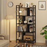 Garvee Industrial 5 Tier Bookshelf with Storage, 61 Inch Tall, Metal Frame, Open Display, MDF, Adjustable Feet, Living Room, Bedroom, Home Office - Black