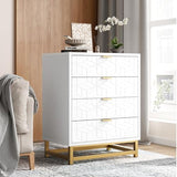 Garvee White Dresser, 4 Drawer Dresser for Bedroom, Wood Dresser＆Chest of Drawers, Modern Dressers with Gold Metal Handles for Living Room, Hallway, Entryway - White