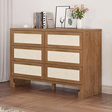 Garvee Dresser for Bedroom with 6 Drawers, Burlap Design Wood Drawer Dresser Chest of Drawers for Closet, Living Room, Hallway, Nursery, Kids Bedroom