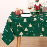 Garvee CAROMO Christmas Table Cloth Rectangle 52x70 Inch, Waterproof Winter Holiday Xmas Deer Tree Kitchen Christmas Table Decorations for Home Dining Party, Square Table Cloth for Indoor Outdoor, Green - Green