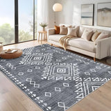 Garvee Washable Rug 5x7 Vintage Rug Soft Indoor Non Slip Carpet Tribal Geometric Low Pile Non-Shedding Kitchen Rug Retro Entryway Rug Foldable Thin Accent Floor Cover for Living Room Bedroom Gray - Ash
