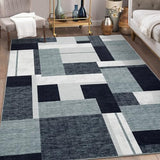 Garvee Living Room Rug 6x9 Grey Block Pattern Rug Washable Bedroom Rug Dining Room Rug Farmhouse Decor Carpet Modern Office Rug Non Slip Indoor Floor Cover - Gray
