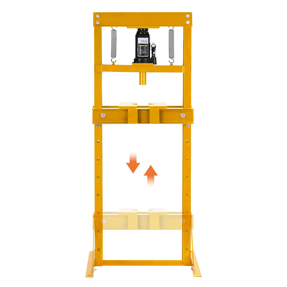 Garvee 20 Ton Hydraulic Shop Press Heavy Duty H-Frame Floor Bearing Press with Steel Plates Adjustable Bed for Garage Metalworking Yellow