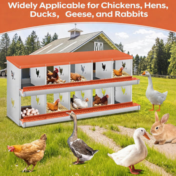 Garvee 10 Compartment Chicken Nesting Box with Egg Roll Tray & Ventilation, Heavy-Duty Galvanized Steel, Easy Assembly & Cleaning, for Backyard Coops