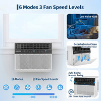 Garvee U-Shaped Window Air Conditioner 6000 BTU Ultra Quiet Energy Efficient Remote Control Dehumidifier Fan Easy Install Fits 24-48" Windows Bedroom Living Room