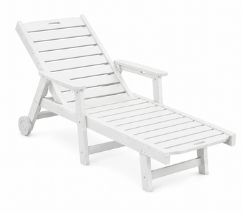 Garvee Heavy Duty HDPE Outdoor Chaise Lounge Chair, 5 Position Adjustable Patio Recliner with Wheels and Cup Holder, White