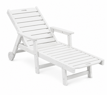 Garvee Heavy Duty HDPE Outdoor Chaise Lounge Chair, 5 Position Adjustable Patio Recliner with Wheels and Cup Holder, White