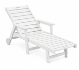 Garvee Heavy Duty HDPE Outdoor Chaise Lounge Chair, 5 Position Adjustable Patio Recliner with Wheels and Cup Holder, White - White