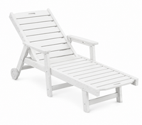 Garvee Heavy Duty HDPE Outdoor Chaise Lounge Chair, 5 Position Adjustable Patio Recliner with Wheels and Cup Holder, White
