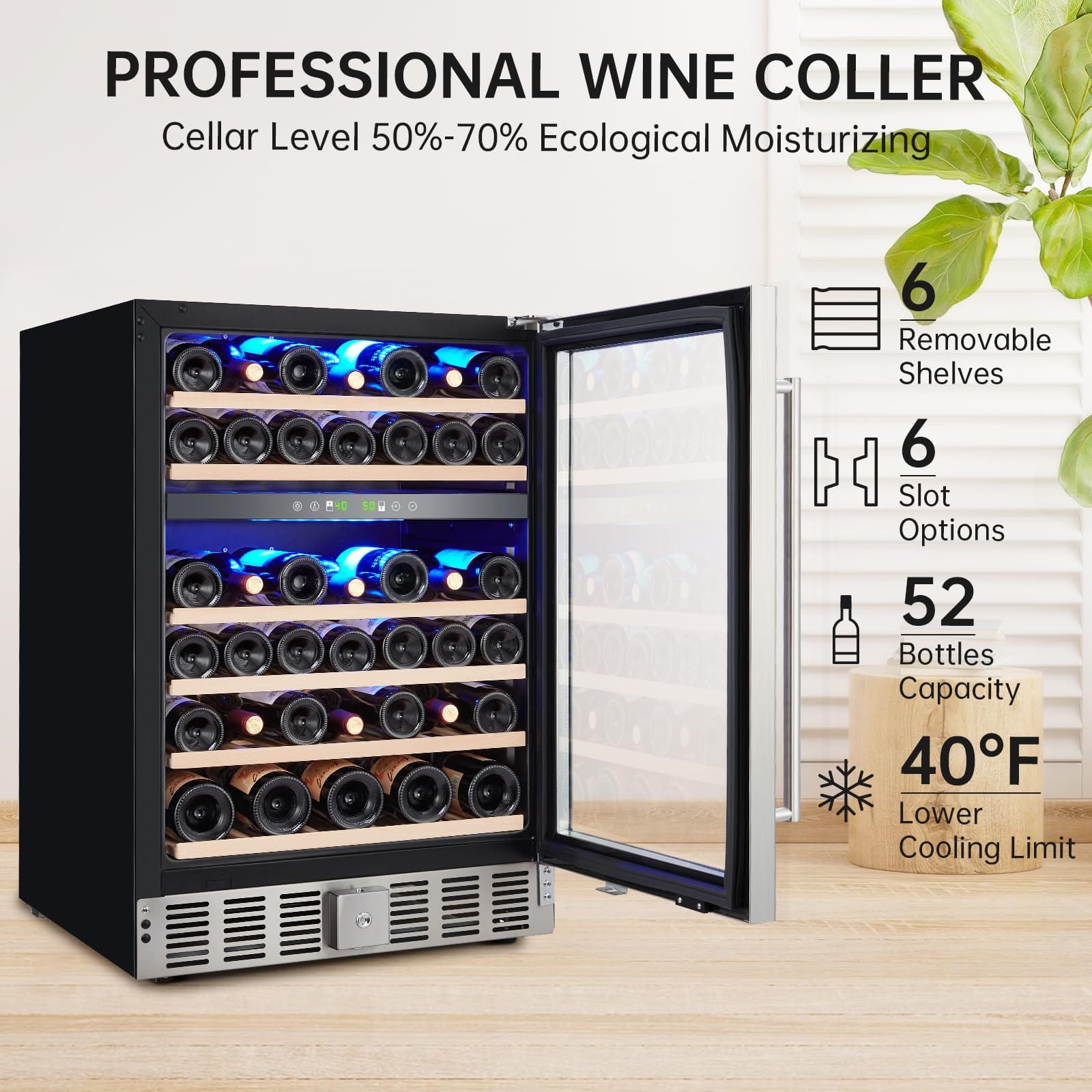 52 Bottle Dual Zone Wine Refrigerator, Digital Temp Control