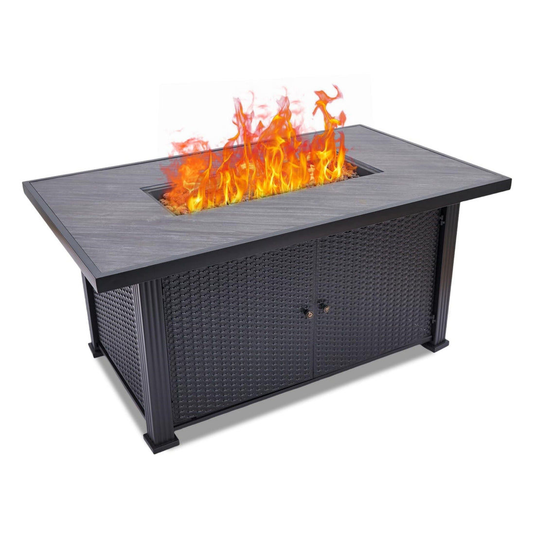 52 Inch Propane Fire Pit Table 50000BTU Rectangle Fire Table with Cover & Rain Cover Gray