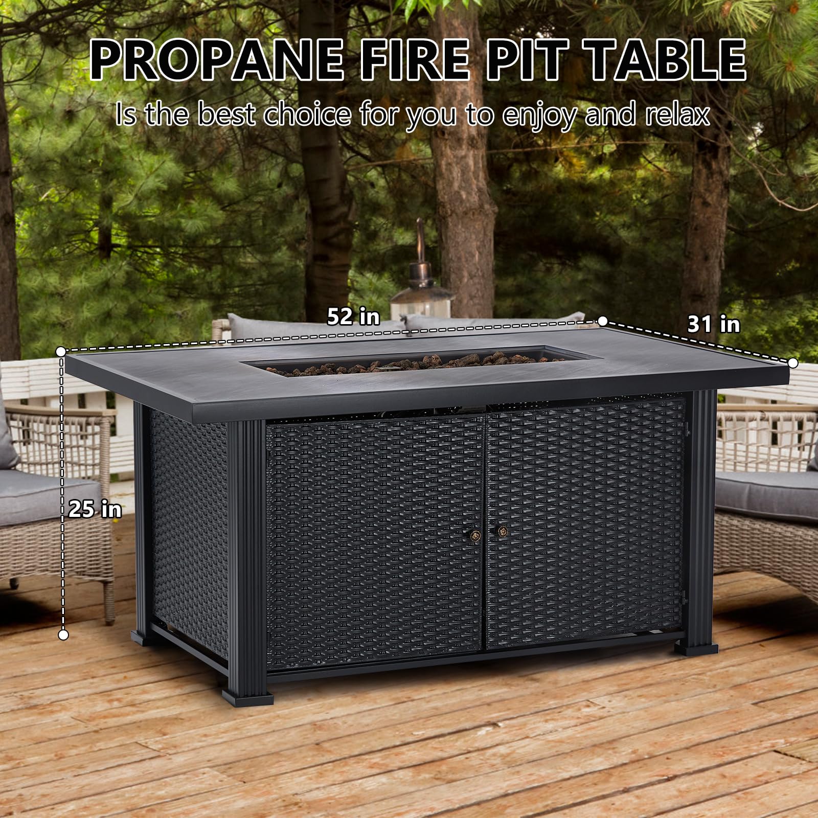 52 Inch Propane Fire Pit Table 50000BTU Rectangle Fire Table
