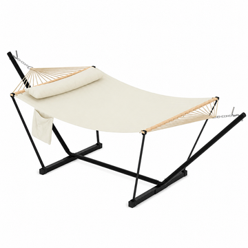 Garvee 2-Person Double Hammock with Adjustable Steel Stand, Beige Portable Patio Hammock for Garden, Beach & Backyard
