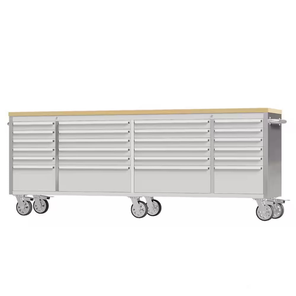 Garvee 96 inch Mobile Tool Chest 24 Drawers Lockable Stainless Steel Rolling Cabinet with Wood Top for Garage Workshop