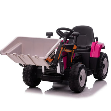 Garvee 12V Kids Ride on Car,Excavator with Bucket & Remote Control,Toddler Battery Powered Electric Vehicle,2+1 Gear Shift,3 Speeds,Music,Bluetooth,7-LED Headlights,Thread Tire,Rose