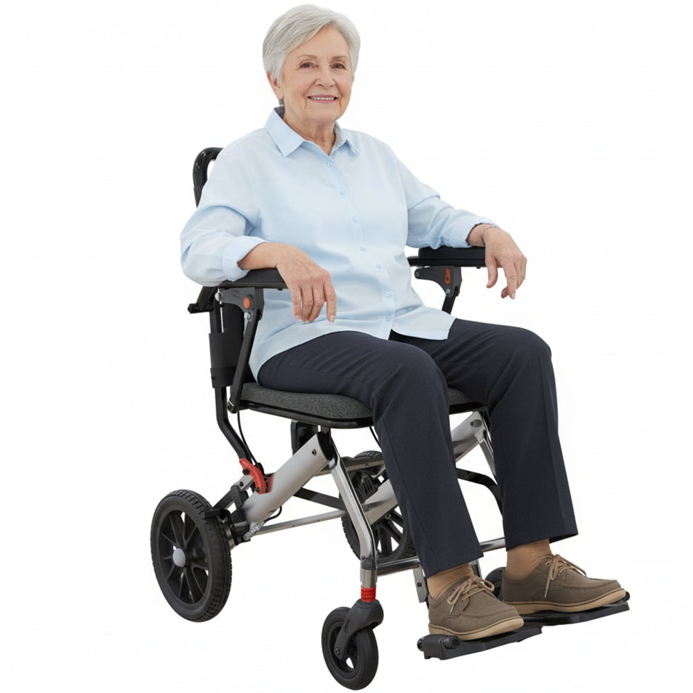 Garvee Lightweight Folding Wheelchair for Seniors – Aviation Aluminum, Flip Armrests, Secure Brakes & Spacious Seating for Effortless Mobility, Safe Transfers Indoors & Outdoors, Gray Orange