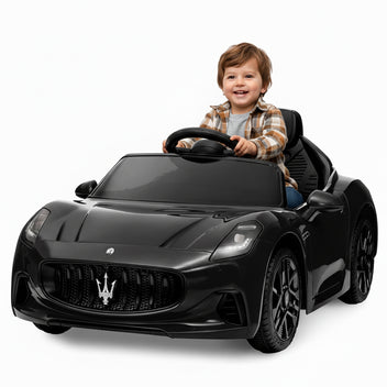 Garvee Ride - P Series: 12V Battery Powered Motorized Car for Kids with Remote Control, Spring Suspension, Double Doors, Bright Lights, 4 Wheel Electric Vehicle, Black