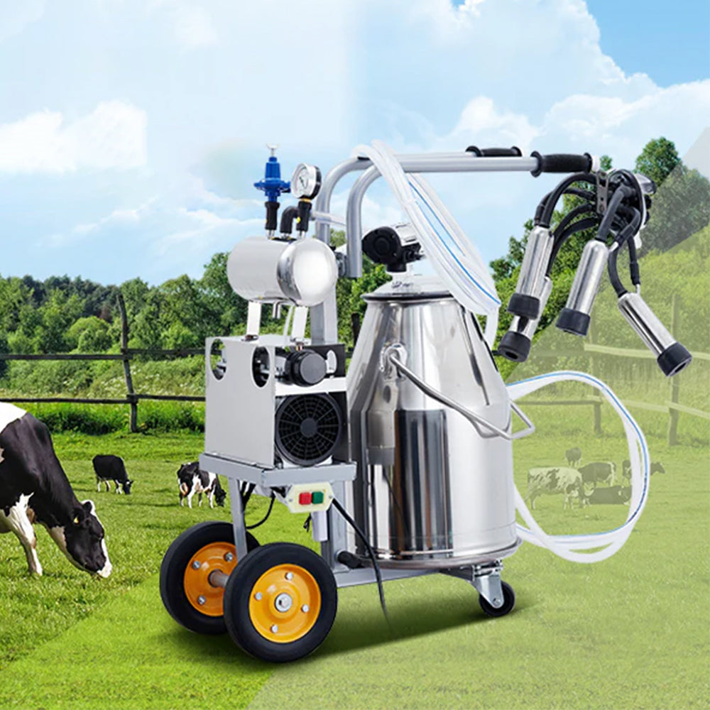 Garvee 6.6 Gal/25L Portable Cow Milking Machine, Electric Milking Machine with 304 Stainless Steel Bucket, Automatic Pulsation Vacuum Milker with Food-Grade Silicone Cups and Tubes, for Cows and Goats